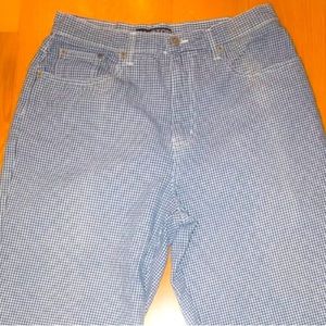 Halston Denim Jeans Capri Pants 10 blue gingham check high rise Mom vintage
